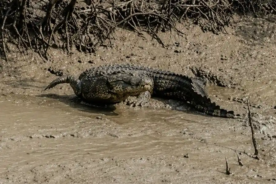 Sundarban Wild Crocodile going back to river